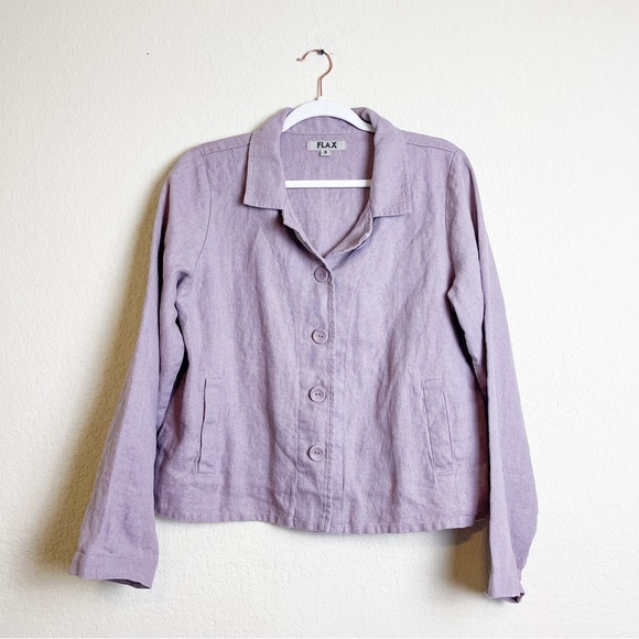 Flax Jackets & Blazers - Flax Linen Button Overcoat Purple Size Small